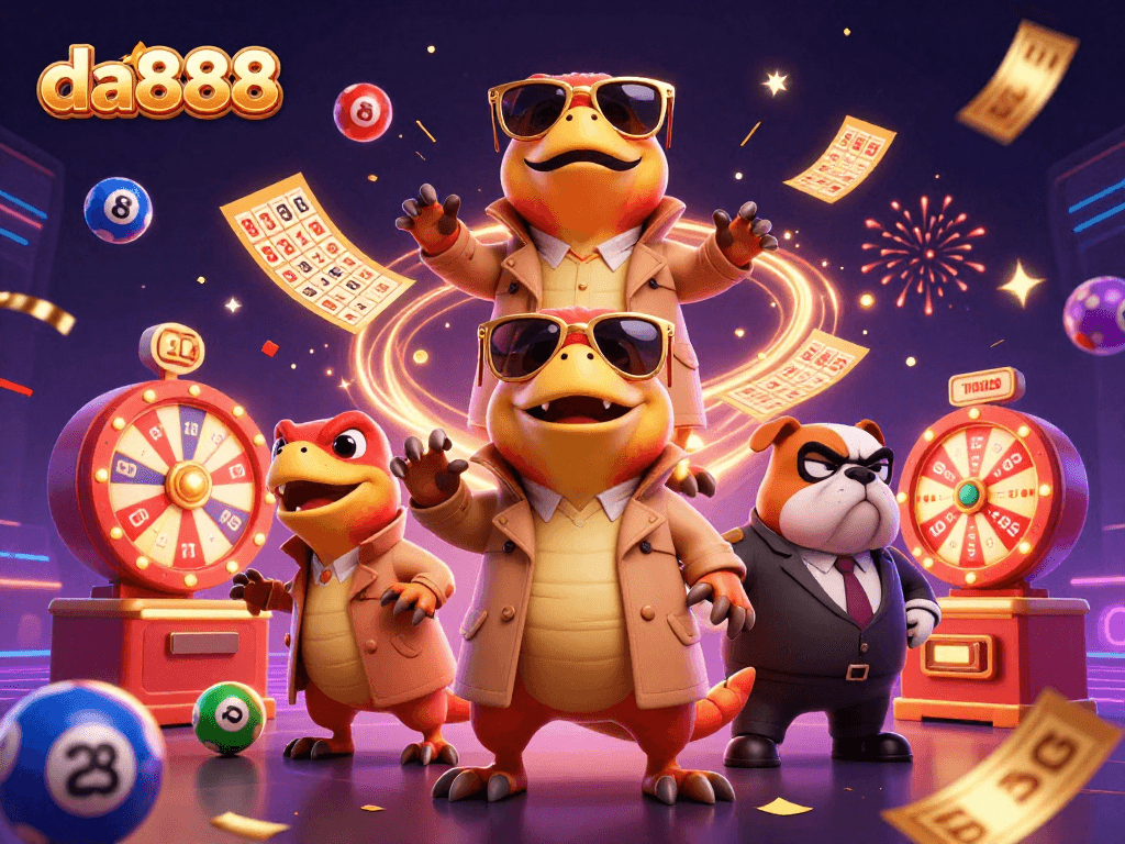 Attract gamblers with the unique da888 VIP casino lounge scene featuring raptors and lottery excitement.