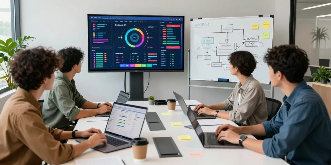 Waygrid team collaborating on API management tools in a modern workspace.