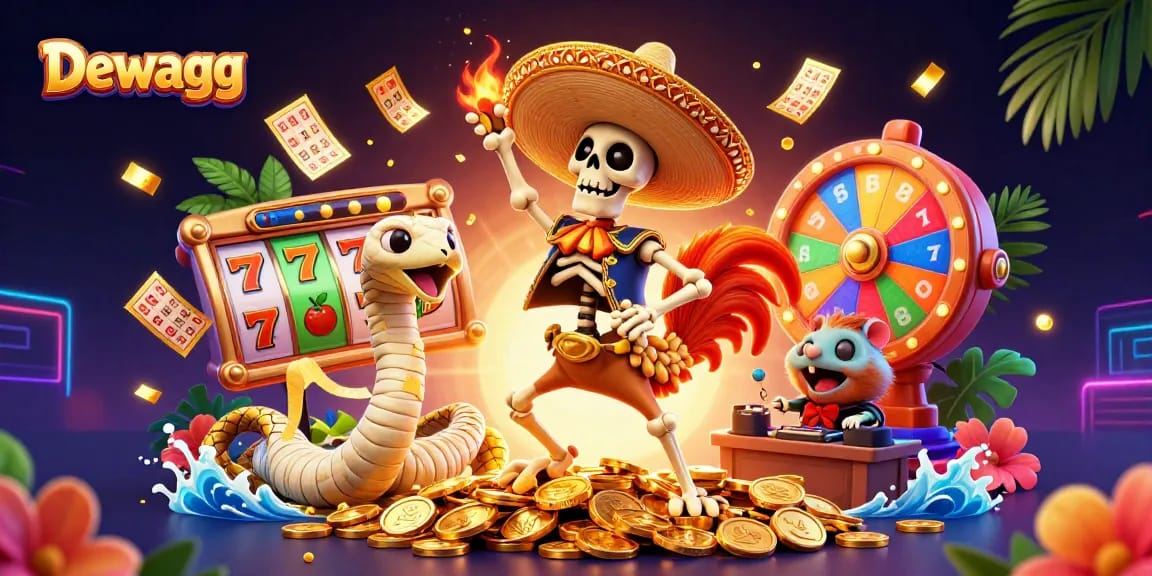 Dewagg players can enjoy a lively scene with a mariachi rooster and fun casino elements, including jackpot reels.