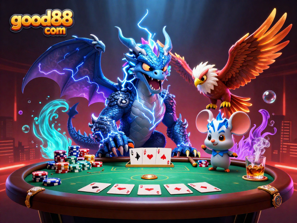 Engage in thrilling online gambling at good88 com with dynamic 3D casino elements and vibrant characters.