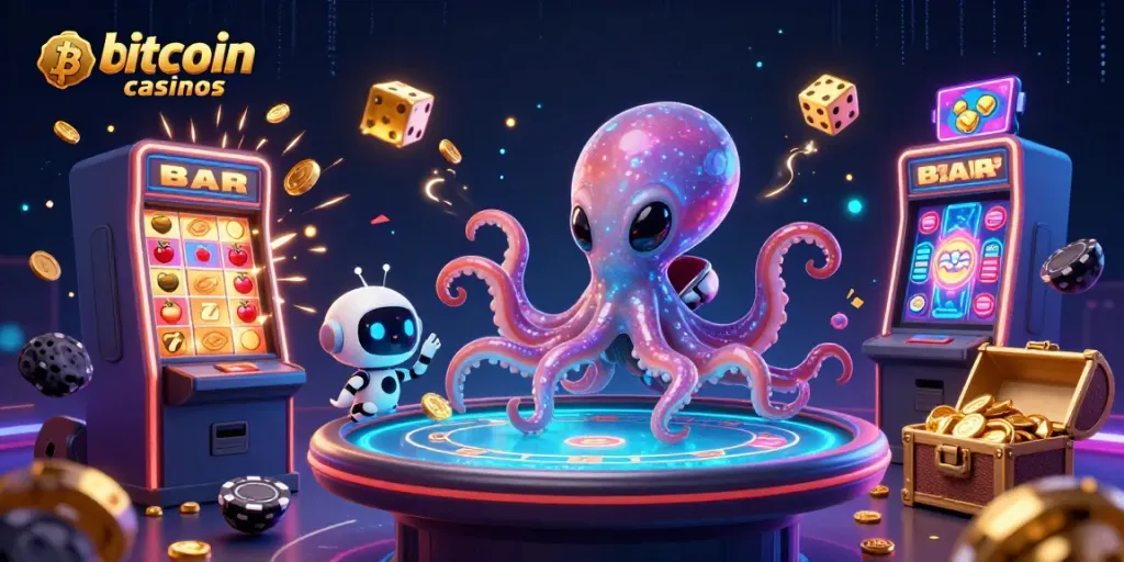 Experience thrilling gameplay at bitcoin casinos with a vibrant space-themed illustration.
