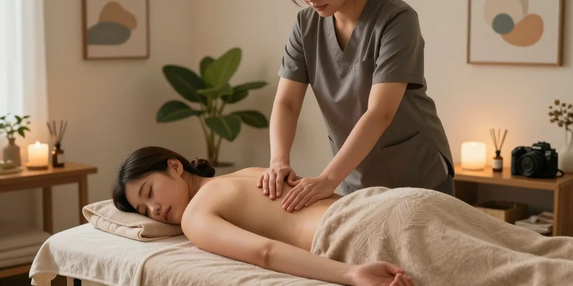 Professional therapist delivering 구리출장안마 in a serene home setting with calming decor.