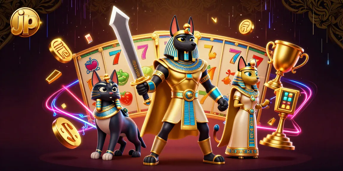 Spin the jackpot reels with jp as Anubis leads a gaming adventure featuring golden elements.