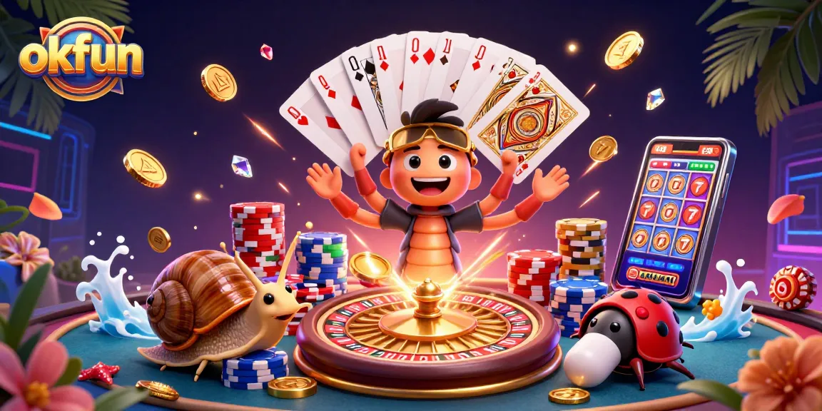 Experience thrilling gaming moments at okfun with a dynamic casino scene featuring engaging characters.