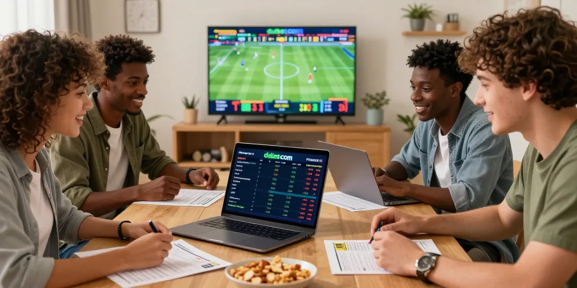Diverse friends engaging in online betting experience on debet com in a cozy living room.