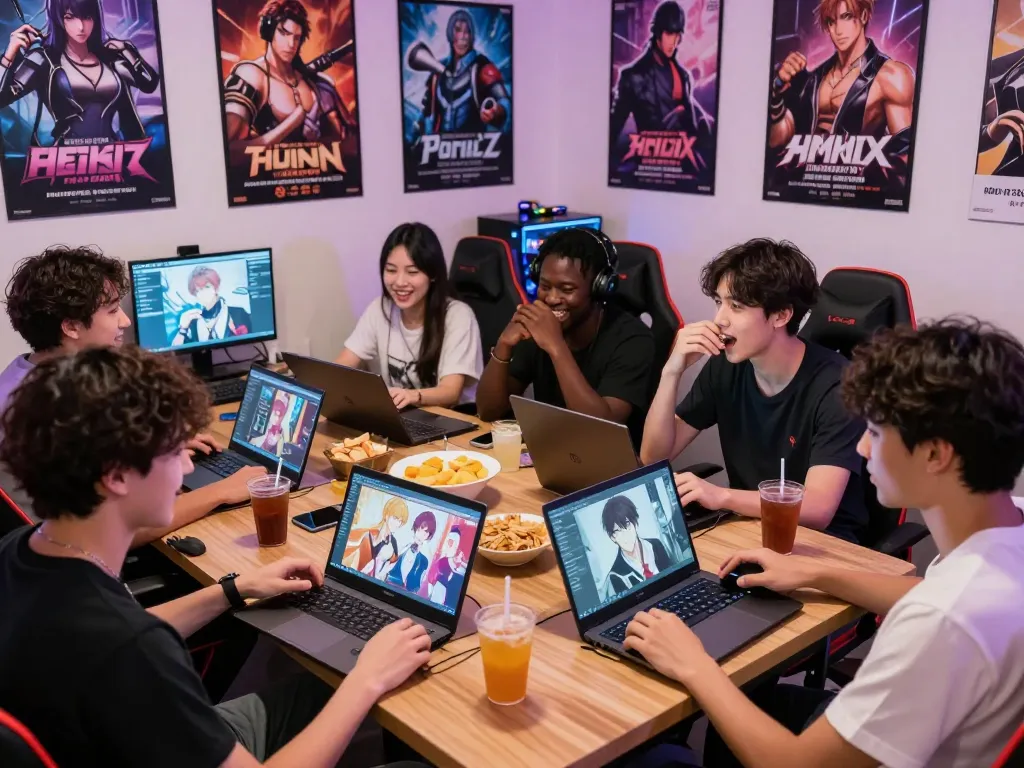 Players exploring popular porn games html in a cozy gaming lounge.